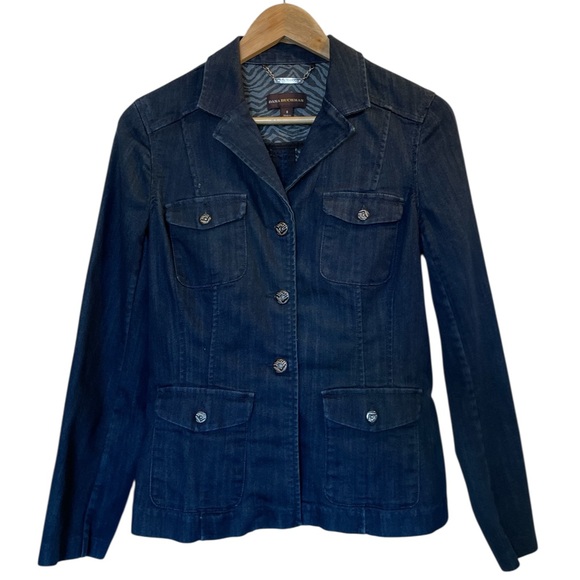 Dana Buchman Jackets & Blazers - DANA BUCHMAN Dark Blue Button Front Lapel 4-Pocket Denim Jean Jacket - Size 8